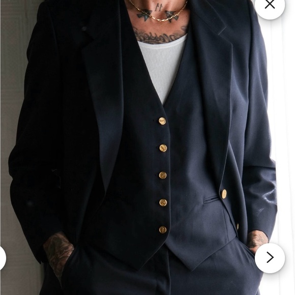Vintage YSL 3 Peice Suit 70s Navy Blue - Picture 1 of 6
